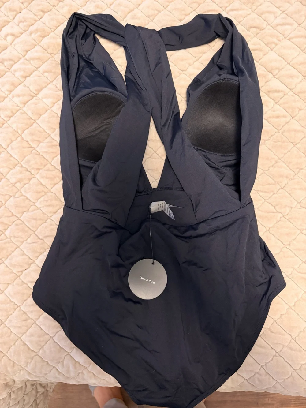 Lulus Get it Right Black Halter One Piece Swimsuit in Black Sz Medium NWT